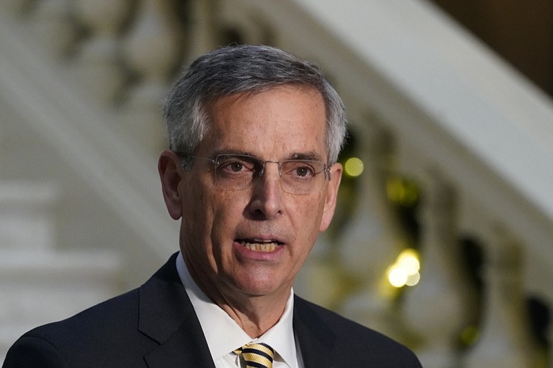 Georgia Secretary of State Brad Raffensperger speaks during a news conference Monday, Dec. 14, 2020, in Atlanta. (AP Photo/John Bazemore)


