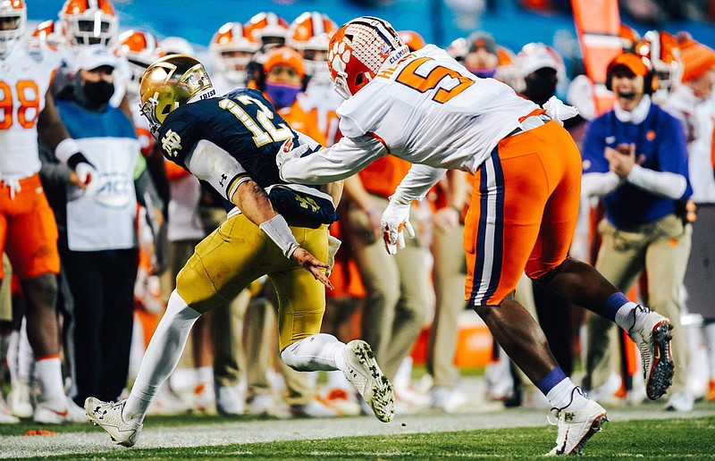 Clemson Athletics photo / Quarterback Ian Book and the Notre Dame offense produced just 263 total yards against K.J. Henry and the Clemson defense during the ACC title game won by the Tigers 34-10.