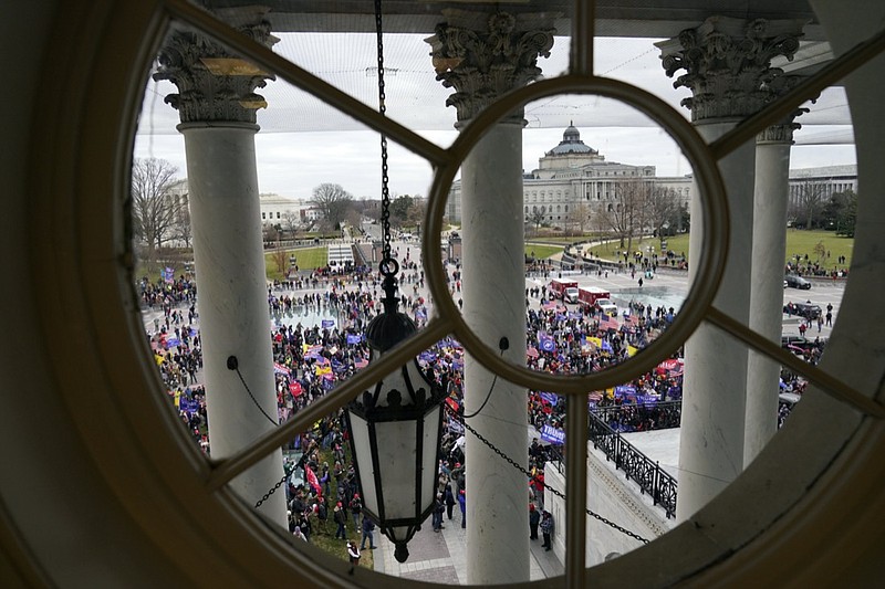 Protesters gather outside the U.S. Capitol, Wednesday, Jan 6, 2021. (AP Photo/Andrew Harnik)