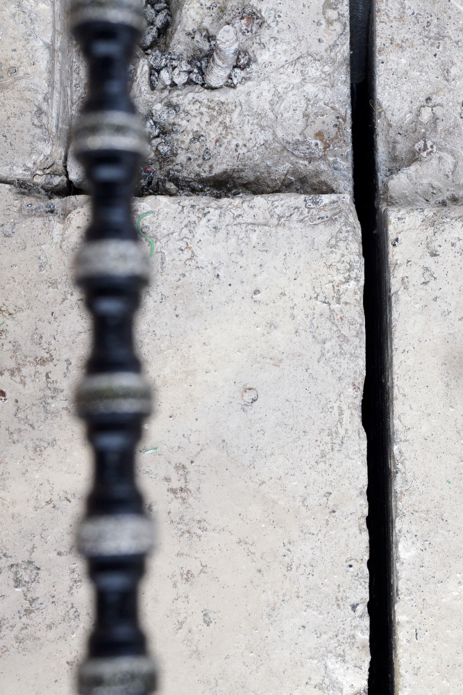 Staff photo by C.B. Schmelter / The cut made by a diamond wire saw is seen atop the Chickamauga Dam on Friday, Jan. 8, 2021 in Chattanooga, Tenn. The cut is made by a steel cable with 15-millimeter diamond beads.