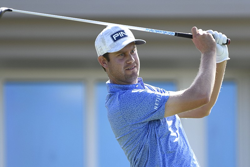 Maui News photo by Matthew Thayer via AP / Harris English hits from the first tee during the final round of the PGA Tour's Tournament of Champions on Sunday at Kapalua Resort in Hawaii.