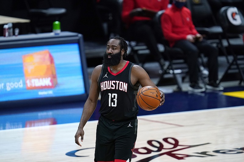 AP photo by David Zalubowski / James Harden, who has won the past three NBA scoring titles with the Houston Rockets, will soon be suiting up for another team.