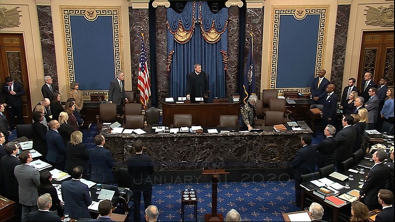 Associated Press File Photo / Chief Justice of the United States John Roberts calls the Senate into order as a Court of Impeachment during the first impeachment trial against President Donald Trump in the Senate at the U.S. Capitol in Washington, D.C., on Jan. 31, 2020.