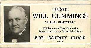 Photo courtesy of Tennessee State Archives and Library / In his campaign cards, Judge Will Cummings asked for votes in a 1942 Democratic primary.