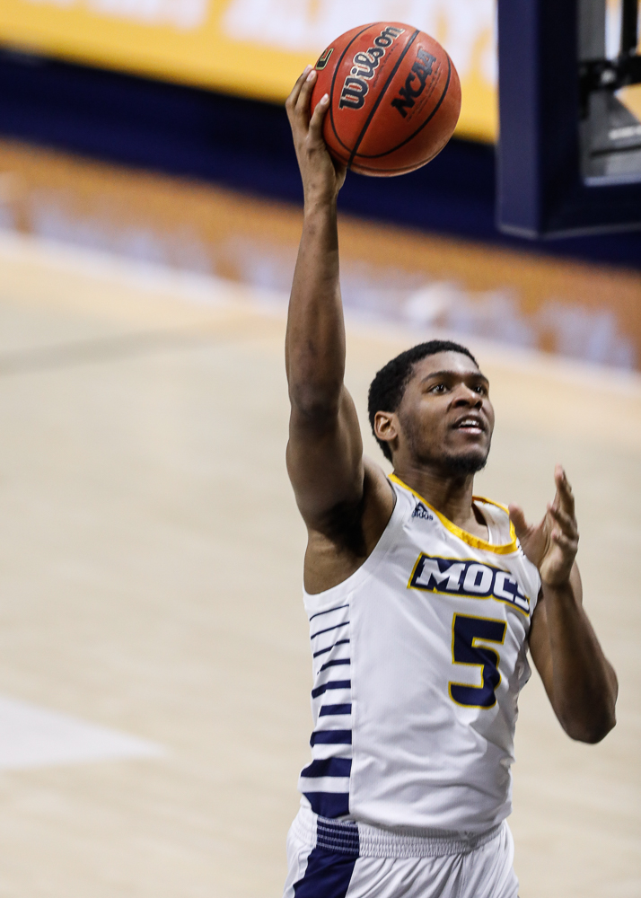 Staff photo by Troy Stolt / Chattanooga Mocs forward Darius Banks (5) shoots a layup during the UTC men's basketball game against Wofford at McKenzie Arena on Saturday, Jan. 16, 2021 in Chattanooga, Tenn.