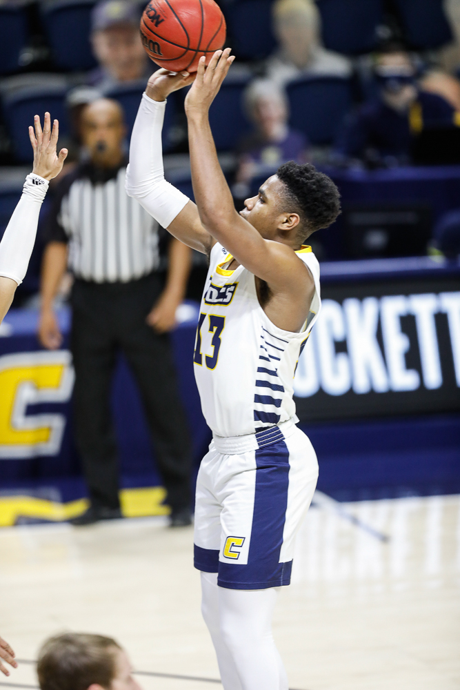 Staff photo by Troy Stolt / Chattanooga Mocs guard Malachi Smith (13) passes the ball during the UTC men's basketball game against Wofford at McKenzie Arena on Saturday, Jan. 16, 2021 in Chattanooga, Tenn.