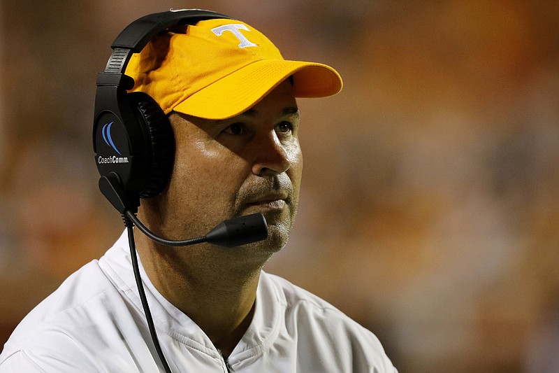 Staff photo by C.B. Schmelter / Tennessee head coach Jeremy Pruitt looks on during their game against Georgia at Neyland Stadium on Saturday, Oct. 5, 2019 in Knoxville, Tenn.