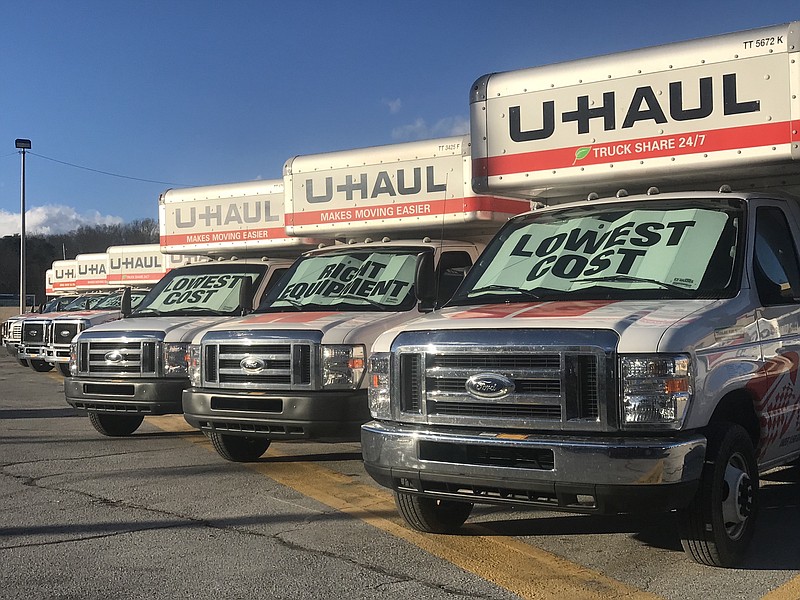 Photo by Dave Flessner / U Haul trucks line one of the company's 20,000 dealer locations on Hixson Pike in Chattanooga. U-Haul is the most popular moving truck rental company in the business and last year the company said Tennessee had the most inmigration of moves of any U.S. state.