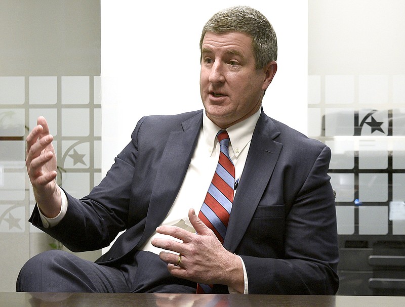 Staff Photo by Robin Rudd/   Jay Dale, First Horizon Market President Southeast Tennessee, talks about the banking industry with the Times Free Press at the bank's offices on Market Street on November 13, 2019. 