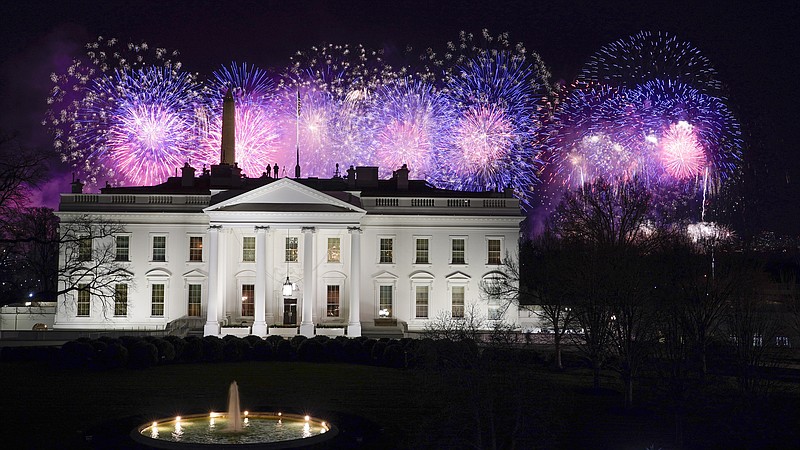 Fireworks are displayed over the White House as part of Inauguration Day ceremonies for President Joe Biden and Vice President Kamala Harris, Wednesday, Jan. 20, 2021, in Washington. (AP Photo/David J. Phillip)