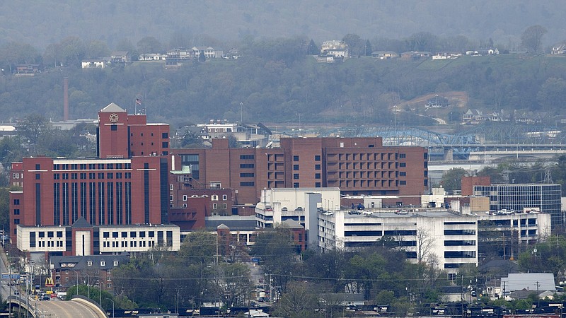 Staff photo by C.B. Schmelter / Erlanger Baroness Hospital is seen from Missionary Ridge on Friday, March 27, 2020 in Chattanooga, Tenn.