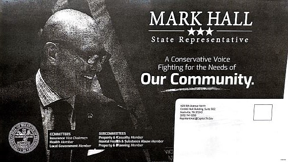 Taxpayers paid for 4,867 copies of this mailer for Rep. Mark Hall, R-Cleveland, at a cost of $2,871.53. The vendor was a New Mexico firm called Phoenix Solutions.