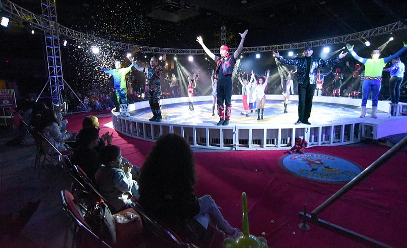 Staff Photo by Matt Hamilton / The circus performers come out for a final bow at the finale of the Garden Bros. Nuclear Circus at the Dalton Trade and Convention Center in Dalton, Ga. on Sunday, Jan. 24, 2021.
