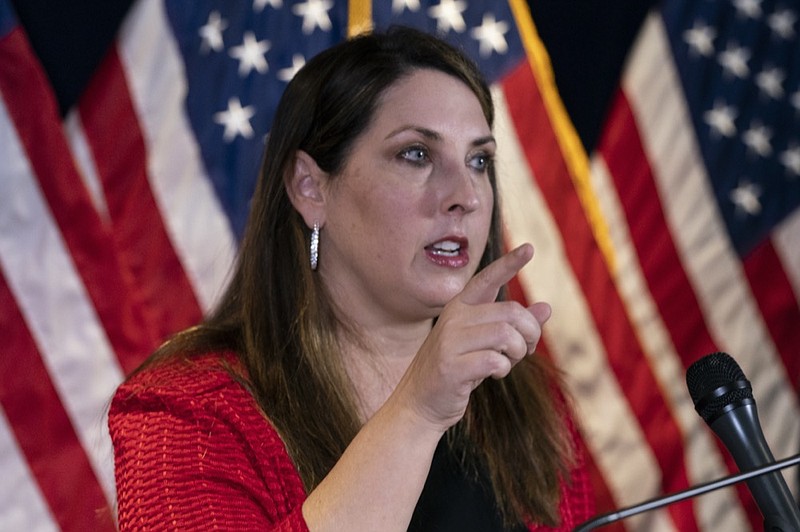 FILE - In this Nov. 9, 2020 file photo, Republican National Committee chairwoman Ronna McDaniel speaks during a news conference at the Republican National Committee in Washington. (AP Photo/Alex Brandon)


