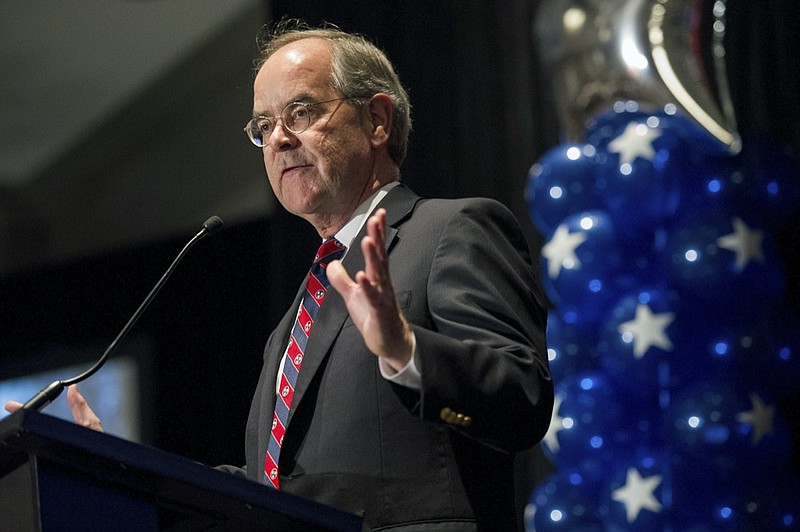 FILE - In this Nov. 8, 2016, file photo, Rep. Jim Cooper, D-Nashville, announces his victory during the Democratic watch party at the Loews Vanderbilt Hotel, in Nashville, Tenn. Cooper's office says the Democrat's wife, Martha Cooper, died Thursday, Feb. 4, 2021, at their Nashville home, years after being diagnosed with Alzheimer's disease. (Andrew Nelles/The Tennessean via AP, File)


