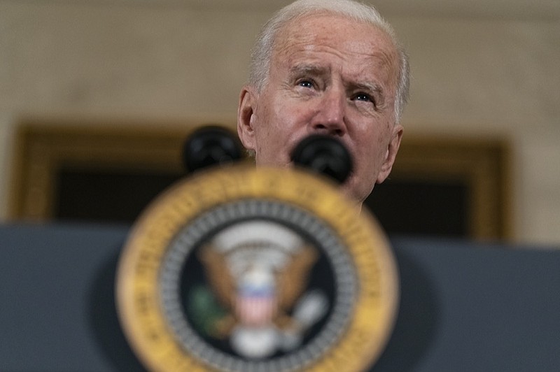 President Joe Biden speaks about the economy in the State Dinning Room of the White House, Friday, Feb. 5, 2021, in Washington. (AP Photo/Alex Brandon)


