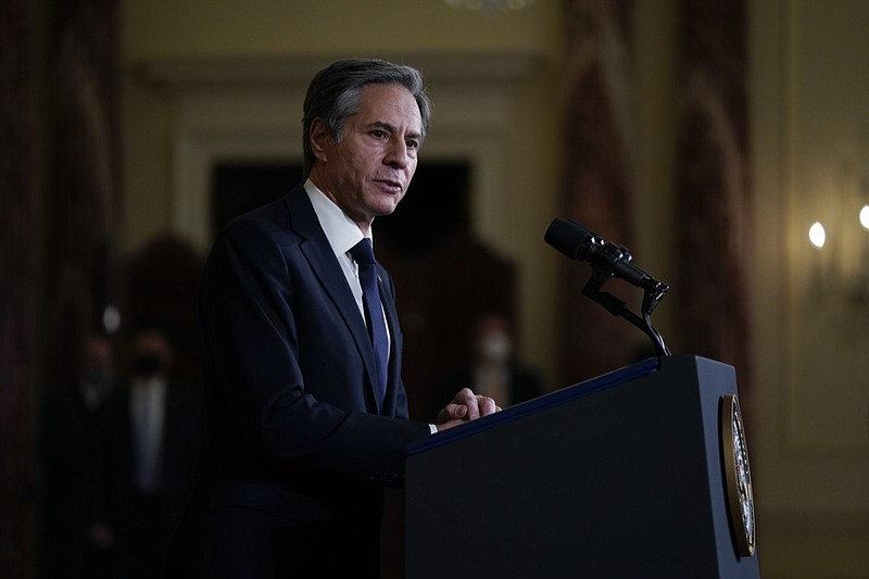 Secretary of State Antony Blinken speaks at the State Department, Thursday, Feb. 4, 2021, in Washington. (AP Photo/Evan Vucci)