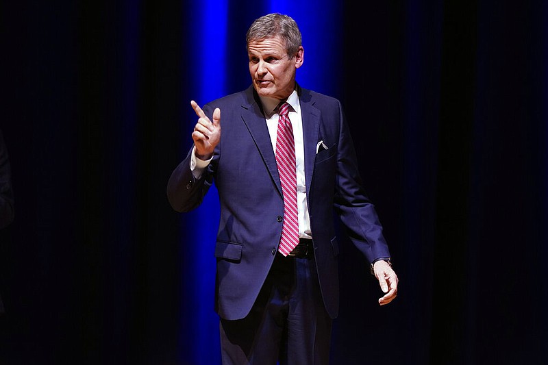 Tennessee Gov. Bill Lee leaves the stage after delivering his State of the State Address in War Memorial Auditorium, Monday, Feb. 8, 2021, in Nashville, Tenn. (AP Photo/Mark Humphrey)