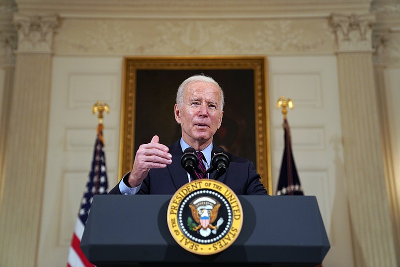 New York Times photo by Stefani Reynolds / President Joe Biden speaks about the economy and his relief plan at the White House in Washington on Friday.