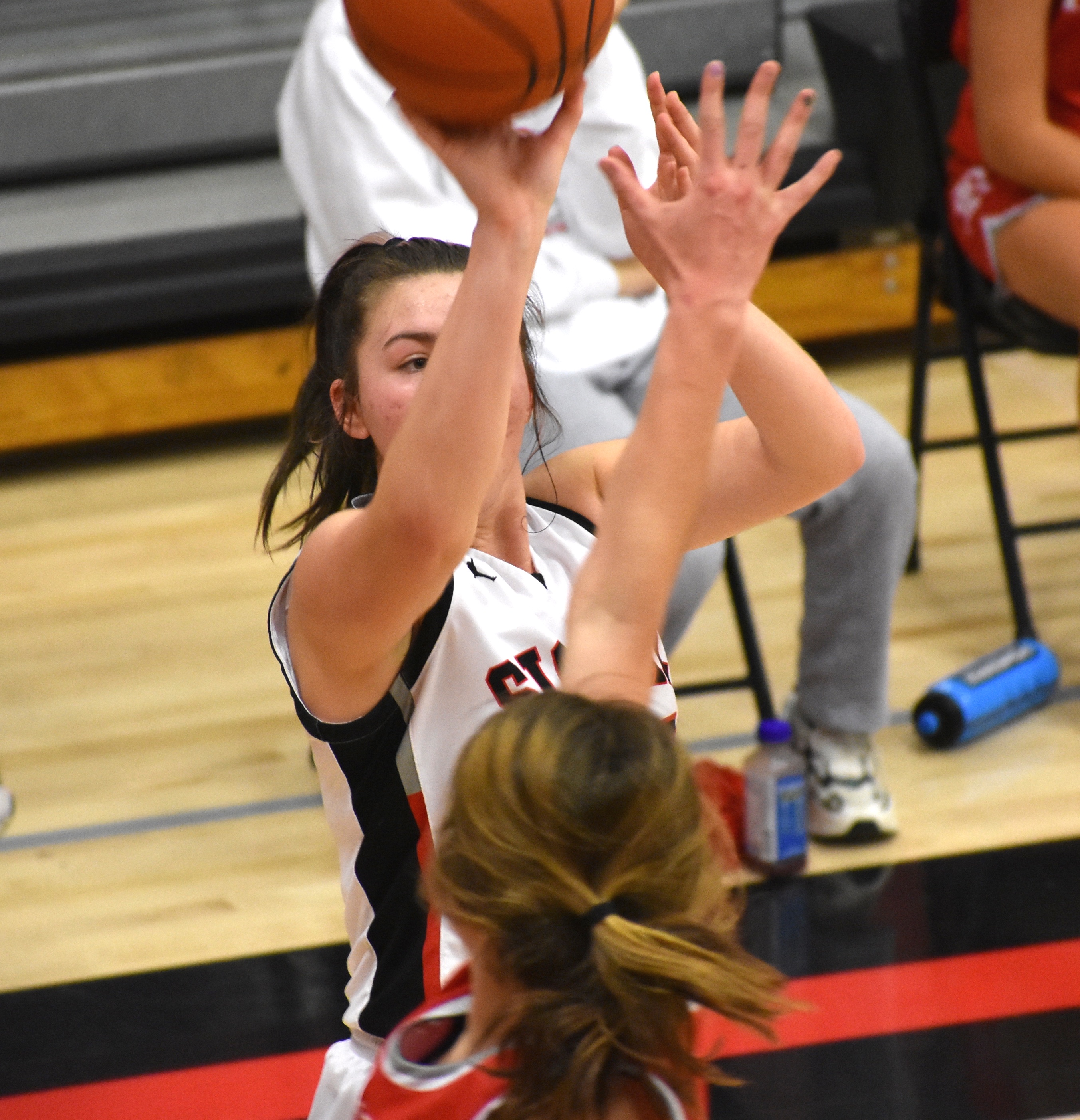 Staff photo by Patrick MacCoon / Signal Mountain senior Olivia Koontz shoots from the corner during Tuesday's home victory over Baylor. Koontz led all with 16 points and made all eight free throws.