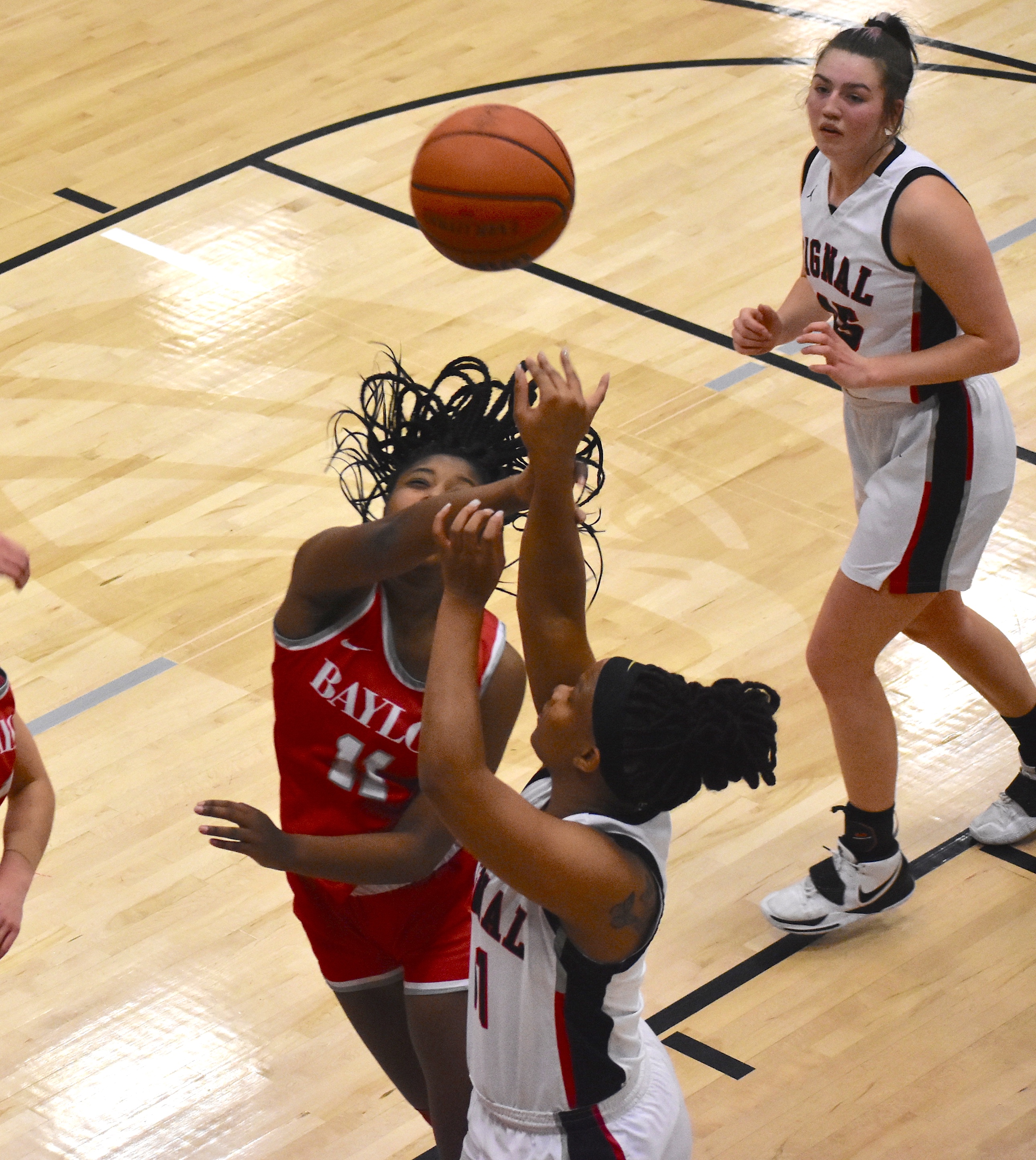 Staff photo by Patrick MacCoon / Baylor senior Raegyn Conley blocks a shot during Monday's road game against Signal Mountain. Conley finished with 15 points and 12 rebounds.
