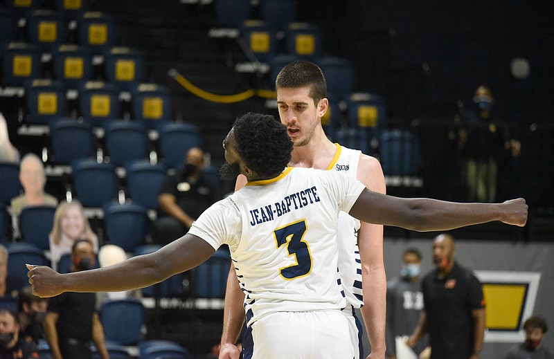 Staff file photo by Matt Hamilton / UTC's David Jean-Baptiste and Stefan Kenic, right, were among the standouts for the Mocs in their wire-to-wire win Wednesday night at Wofford. Jean-Baptiste scored 21 points and Kenic added 16.
