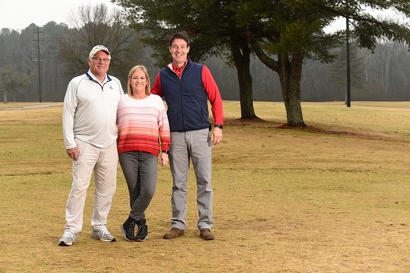 Staff Photo by Matt Hamilton / From left, Ira "Buddy" Templeton, Kim Templeton and Patrick Shutters at Moccasin Bend Golf Course on Thursday, Feb. 11, 2021. 
