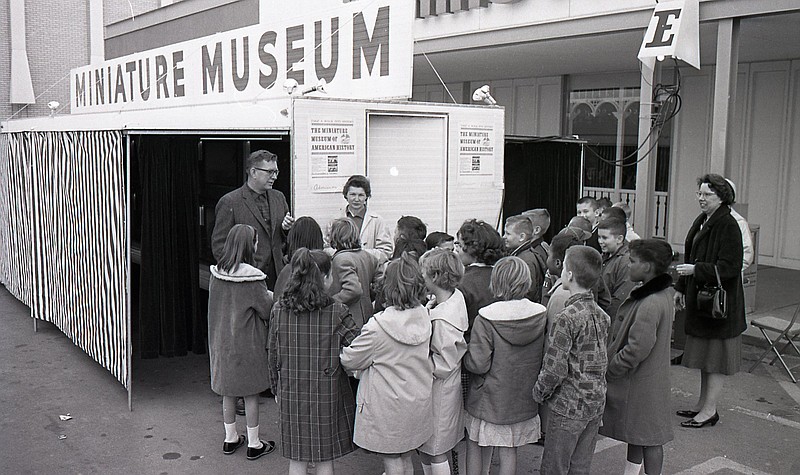 Children line up to check out a miniature American history museum at Eastgate Center in 1964. The exhibit was a fund-raiser for the Chattanooga High School marching band. Chattanooga News-Free Press photo from ChattanoogaHistory.com. 
