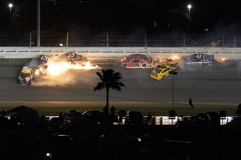 AP photo by Chris O'Meara / Cars crash during the last lap of the Daytona 500 early Monday morning in Daytona Beach, Fla.