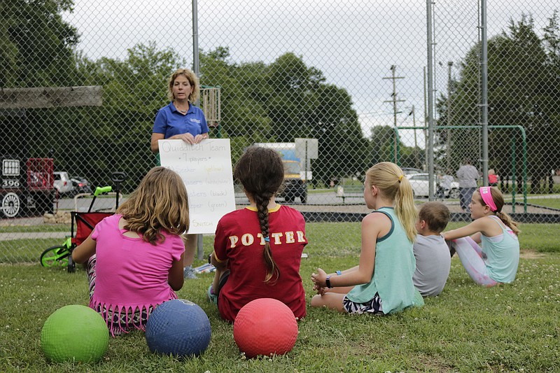 Photo by Tierra Hayes / Traci Bennett-Hobek, former Collegedale Parks and Recreation director, teaches a group of kids about the rules of Quidditch during a "try it out" session in July of 2019. Bennett-Hobek was fired on Feb. 11, 2021 for "a pattern of conduct unbecoming of an employee and manager."