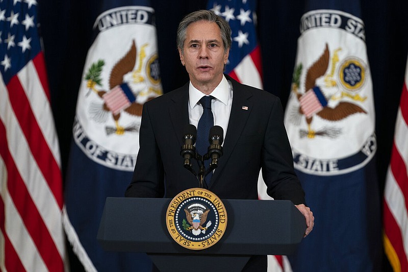 In this Feb. 4, 2021, photo, Secretary of State Antony Blinken speaks at the State Department in Washington. The Biden administration on Feb. 18 rescinded former president Donald Trump's restoration of U.N. sanctions on Iran, an announcement that could help Washington move toward rejoining the 2015 nuclear agreement aimed at reining in the Islamic Republic's nuclear program. (AP Photo/Evan Vucci)