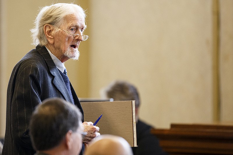 Staff photo by C.B. Schmelter / Bobby Lee Cook, one of the attorneys for Samuel Alfred Street, is seen as a witness makes his way to the stand during a bond hearing before Judge Don Thompson at the Walker County Courthouse on Wednesday, Feb. 27, 2019 in LaFayette, Ga.