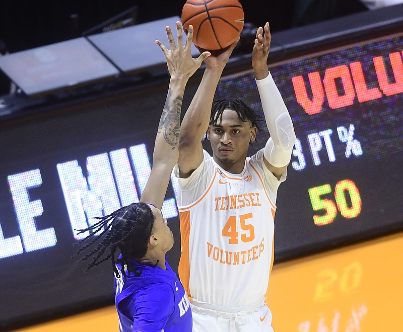 Knoxville News Sentinel photo by Caitie McKekin via AP / Tennessee freshman guard Keon Johnson believes the Volunteers this season tend to become too complacent after victories.