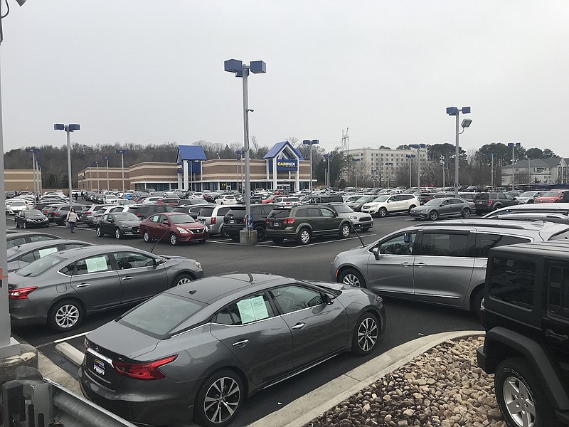 Photo by Dave Flessner / Carmax displays hundreds of used cars at its Chattanooga lot.