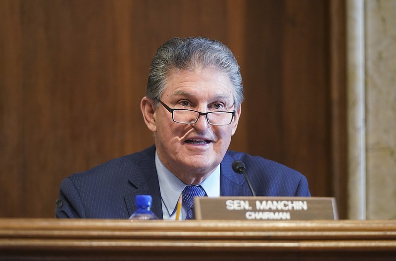 Photo by Leigh Vogel/Pool via the Associated Press / Sen. Joe Manchin, D-West Virginia, speaks during a Senate Committee on Energy and Natural Resources hearing on the nomination of Rep. Debra Haaland, D-New Mexico, to be Secretary of the Interior on Capitol Hill in Washington on Feb. 24, 2021.