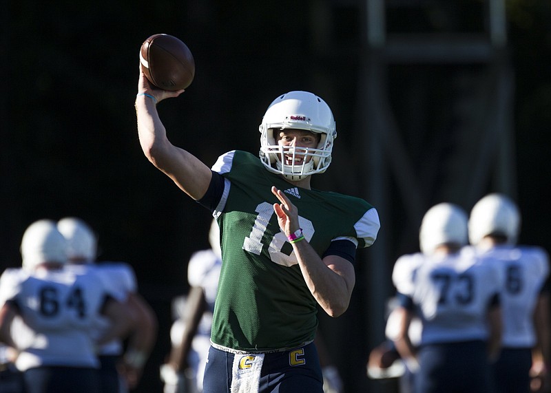 Staff file photo by Troy Stolt / UTC junior quarterback Cole Copeland is in his second stint with the Mocs, having started his final six games a freshman in 2017 before being suspended the following season and leaving UTC for a year before returning in January 2020. Copeland, who is from Cleveland, Tenn., was an all-state standout in both football and basketball at Bradley Central High School.