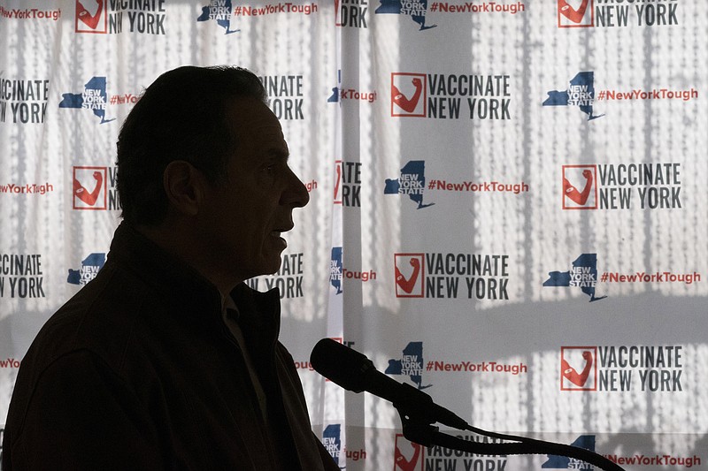 Associated Press File Photo / New York Gov. Andrew Cuomo speaks to reporters during a news conference at a COVID-19 pop-up vaccination site in the William Reid Apartments in the Brooklyn borough of New York in January.