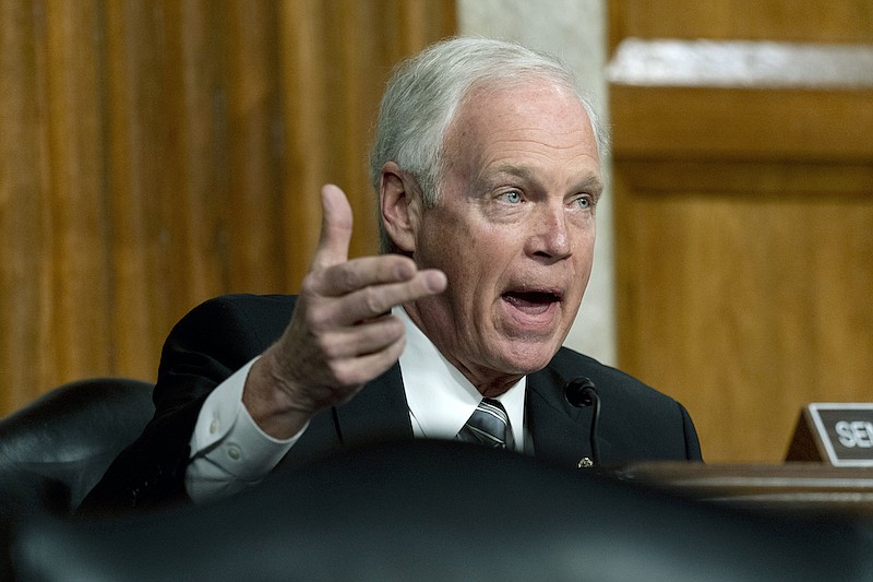 Sen. Ron Johnson, R-Wisc., speaks at a Senate Homeland Security and Governmental Affairs & Senate Rules and Administration joint hearing on Capitol Hill, Washington, Tuesday, Feb. 23, 2021, to examine the January 6th attack on the Capitol. (AP Photo/Andrew Harnik, Pool)