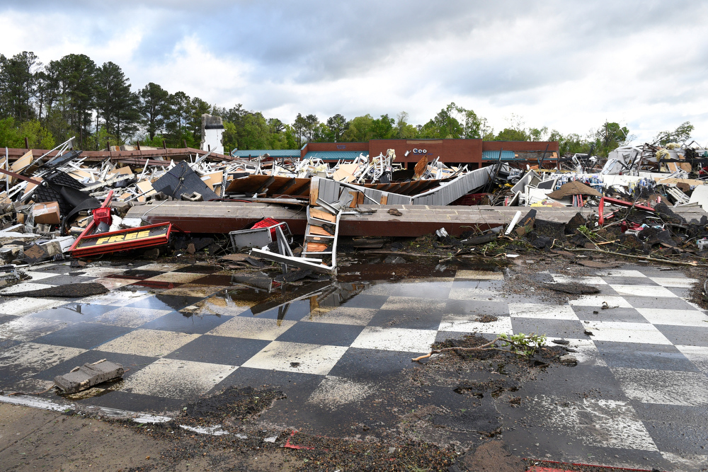 Staff Photo by Robin Rudd / Advance Auto Parts, in the 7600 block of East Brainerd Road was leveled. The Chattanooga Area was hit by severe storms on at the night of April 12, 2020.