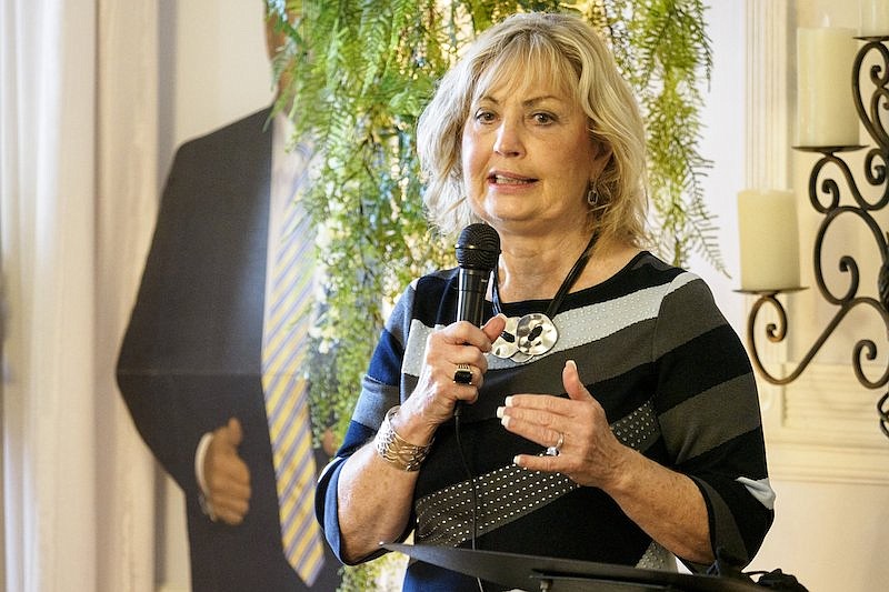 Staff photo by C.B. Schmelter / State Rep. Patsy Hazlewood speaks to the Hamilton County Republican Women's Club at Mountain Oaks Tea Room on Tuesday, Oct. 20, 2020, in Ooltewah, Tenn.