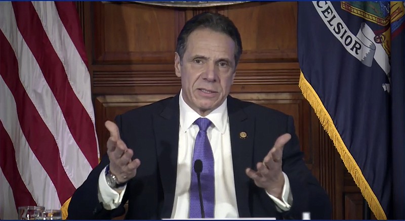 Photo from the Office of the New York Governor via The Associated Press / In this image taken from video from the Office of the New York Governor, New York Gov. Andrew Cuomo speaks during a news conference on Wednesday, March 3, 2021, in Albany, New York.