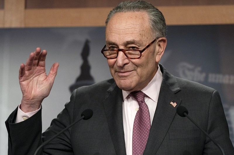 Senate Majority Leader Chuck Schumer, D-N.Y., speaks to the media, Tuesday, March 2, 2021, on Capitol Hill in Washington. (AP Photo/Jacquelyn Martin)


