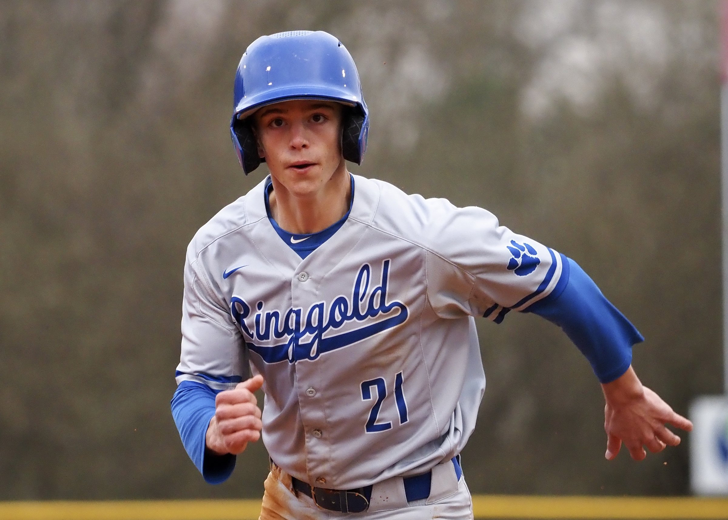 Staff photo by C.B. Schmelter / Ringgold's Isaac King sprints towards third base against Gordon Lee at Gordon Lee High School's Claud Hendrix Field on Friday, March 5, 2021 in Chickamauga, Ga.