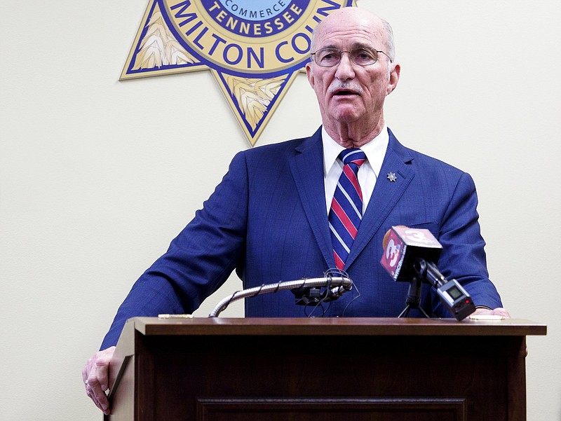 Staff photo by C.B. Schmelter / Hamilton County Sheriff Jim Hammond answers questions during a news conference at the Hamilton County Sheriff's Office in the Hamilton County-Chattanooga Courts Building on Monday, March 8, 2021, in Chattanooga, Tenn.