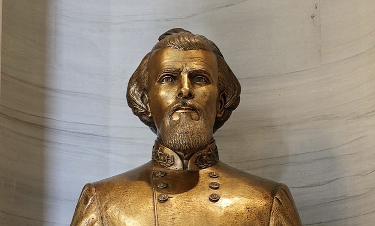 A bust of Nathan Bedford Forrest is displayed in the Tennessee State Capitol Thursday, Aug. 17, 2017, in Nashville, Tenn. (AP Photo/Mark Humphrey)
