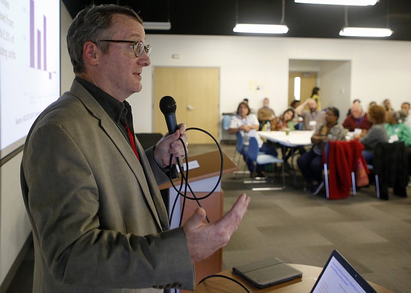 Staff photo by C.B. Schmelter / Chattanooga-Hamilton County Regional Planning Agency Executive Director John Bridger talks during a Chattanooga Housing Connections Conference in 2018. Bridger is stepping down as head of the Regional Planning Agency in May,