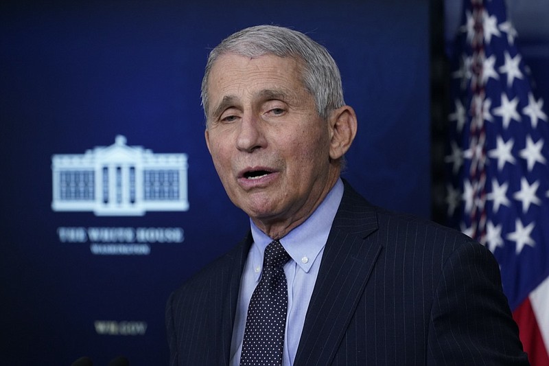 FILE - In this Jan. 21, 2021 file photo, Dr. Anthony Fauci, director of the National Institute of Allergy and Infectious Diseases, speaks with reporters in the James Brady Press Briefing Room at the White House in Washington. On Wednesday, Feb. 24, Fauci announced the National Institutes of Health is launching research to understand the causes of lingering brain fog, breathing problems and malaise reported by many recovering coronavirus patients. (AP Photo/Alex Brandon, File)