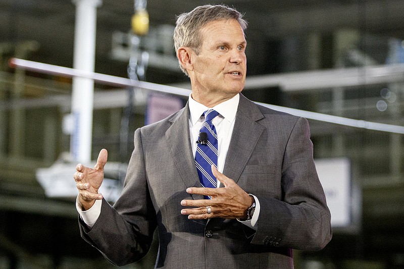 Staff photo by C.B. Schmelter / Gov. Bill Lee speaks during the 2020 Atlas Cross Sport reveal at the Volkswagen Assembly Plant in 2019.