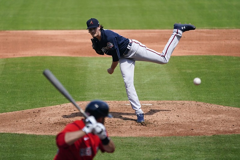 Atlanta Braves starting pitcher Max Fried (54) delivers during a spring training game against the Boston Red Sox Wednesday, March 10, 2021, in Fort Myers, Fla.. (AP Photo/John Bazemore)


