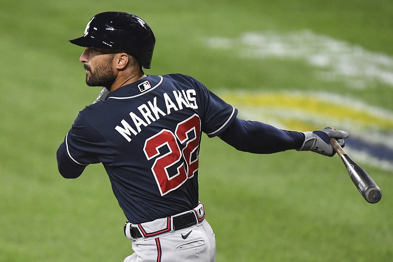 AP file photo by Terrance Williams / Nick Markakis has retired at age 37 after a 15-year MLB career, the final six seasons of which he spent as an outfielder for the Atlanta Braves. He played for the Baltimore Orioles from 2006 to 2014.